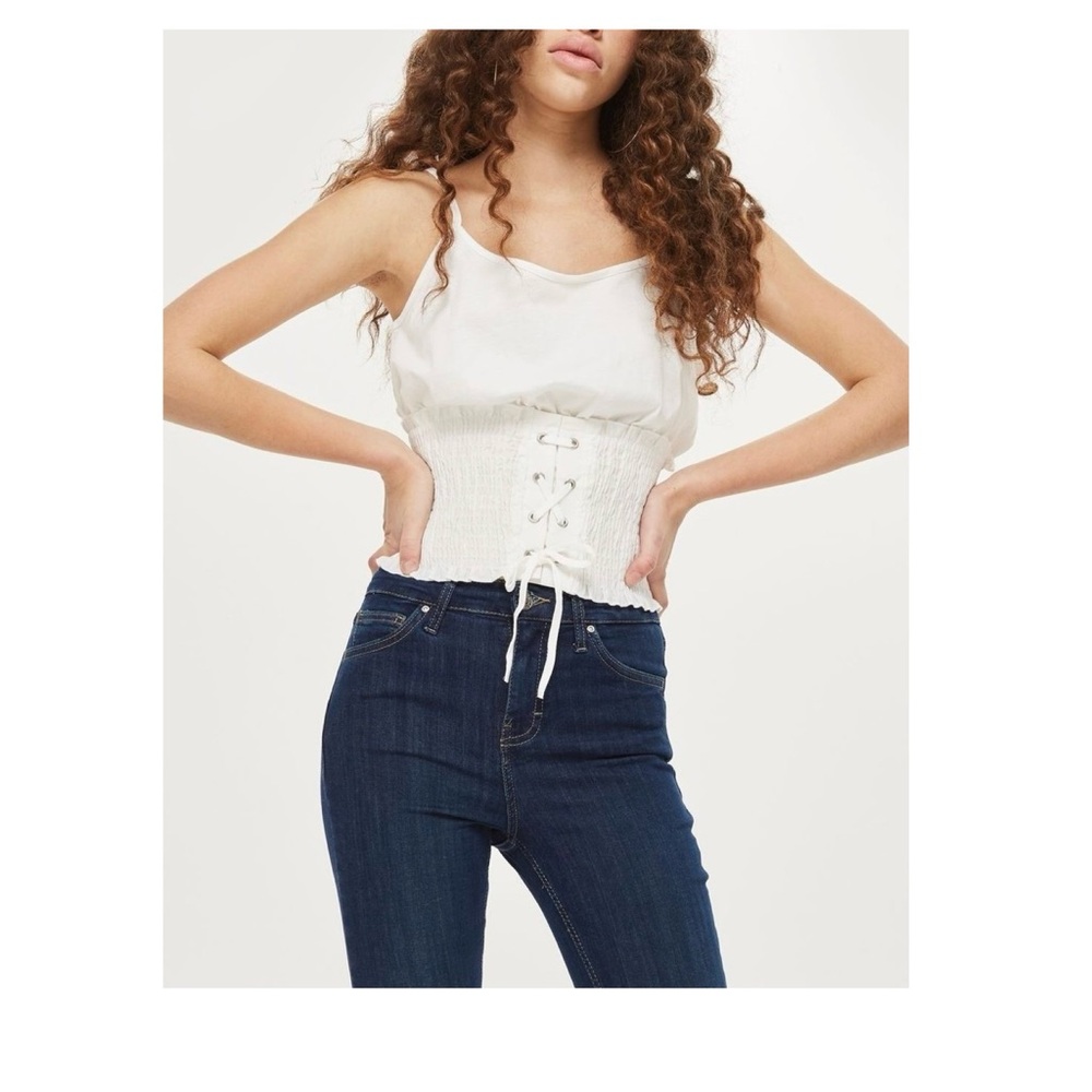 White Smocked Waist Lace-Up Corset Top